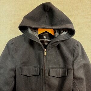 Braetan Womens Black Wool Blend Hooded Full Zip Jacket Coat Med Dark Acadamia